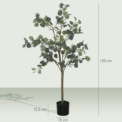HOMCOM Set of 2 Decorative Artificial Tree, 4ft/ 120cm Silk Eucalyptus Trees with 230 Silver Dollar Leaves in Pot, Fake Plants for Home, Office, Living Room, Indoor Decor 