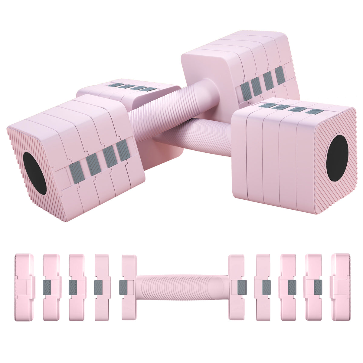 SPORTNOW Adjustable Dumbbell Set of 2, Each 1/2/3/4/5 kg Weight, 5-in-1 Weights Dumbbells Set with Non-Slip Handle, Pink