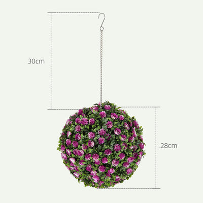 HOMCOM Set of 2 Decorative Artificial Plants, UV-protected Artificial Plant Topiary Rose Balls, Fake Plants for Home Indoor outdoor Decor, 28cm, Purple 