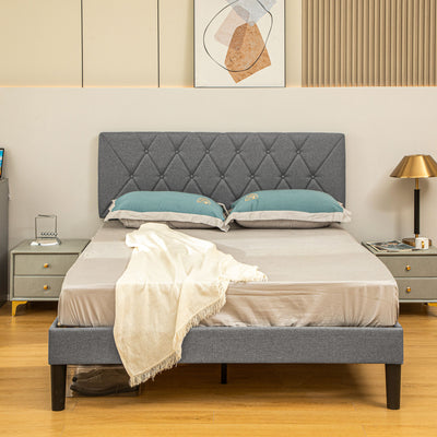 HOMCOM King Size Padded Fabric Headboard Bed Frame - Grey 