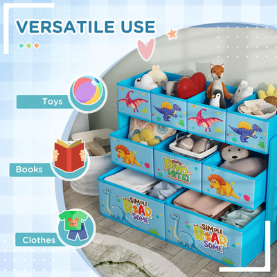 AIYAPLAY 3-Tier Kids Storage Unit with 9 Non-Woven Fabric Boxes for Toys, Books, for Bedroom, Nursery, Blue 