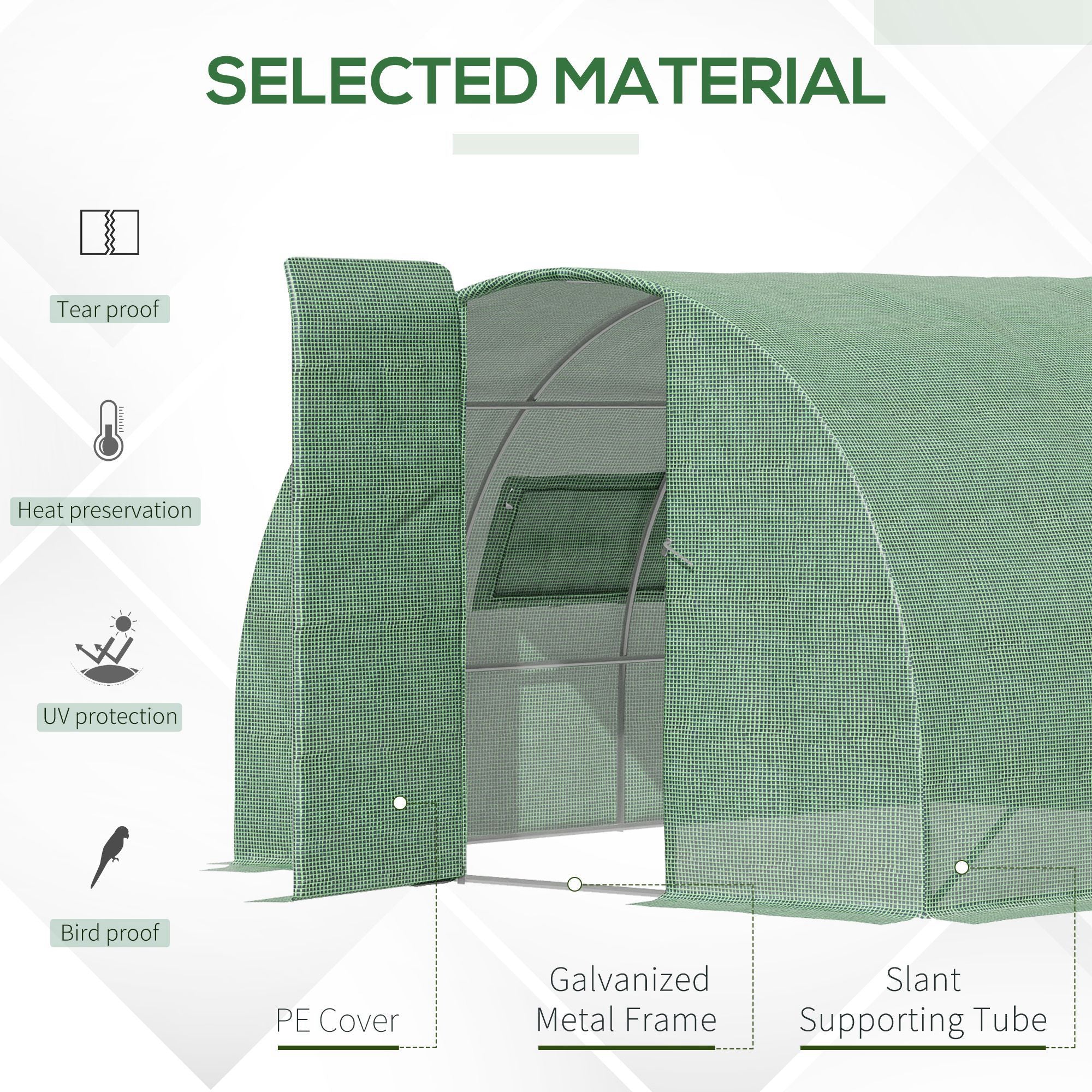 Outsunny Reinforced Walk in Polytunnel Greenhouse, 4x3x2 m 