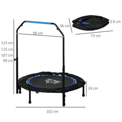 HOMCOM 40" Foldable Mini Fitness Trampoline, with Adjustable Foam Handle, Blue 