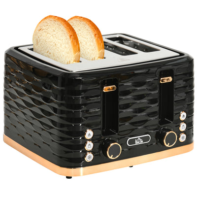 HOMCOM Four-Slice Rippled Toaster - Black 