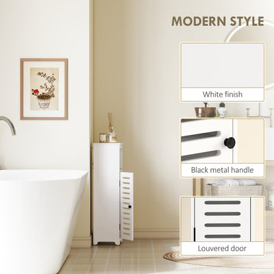 HOMCOM Bathroom Floor Cabinet, Bathroom Storage Unit with Louvered Door, Open Shelf, Adjustable Shelf, White, 22 x 20 x 75 cm 