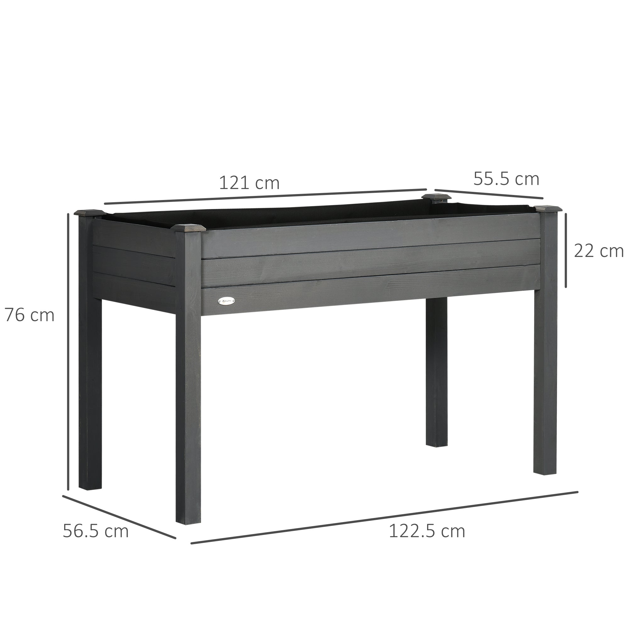 Outsunny Raised Bed for Garden, Wooden Elevated Planter Box with Bed Liner, for Flower Vegetable Herb, Dark Grey 