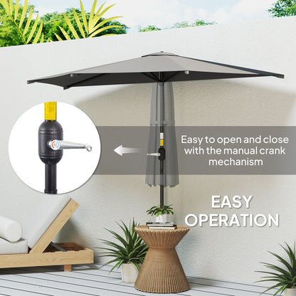 Outsunny 3(m) Half Parasol, Semi Round Umbrella with Metal Frame, Crank Handle for Balcony, Garden, Dark Grey 