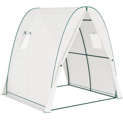 Outsunny Polytunnel Greenhouse with Sandbags, Walk-In Tunnel Green House with 2 Doors and Screen Windows, 1.8 x 1.8 x 2m, White 