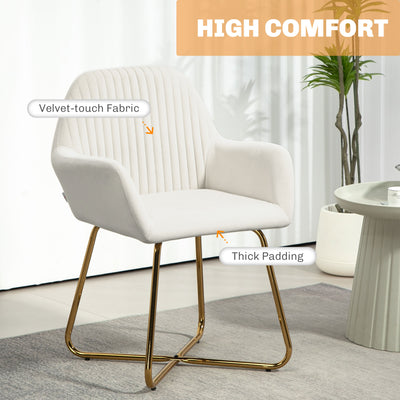 HOMCOM Modern Arm Chair Set of 2 Upholstered Accent Chair with Metal Base for Living Room Cream White 