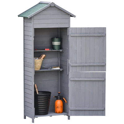 Outsunny Wooden Garden Storage Shed Utility Gardener Cabinet w/ 3 Shelves, Tilted-felt Roof and Two Lockable Doors, 79cm x 49cm x 191.5cm, Dark Grey 