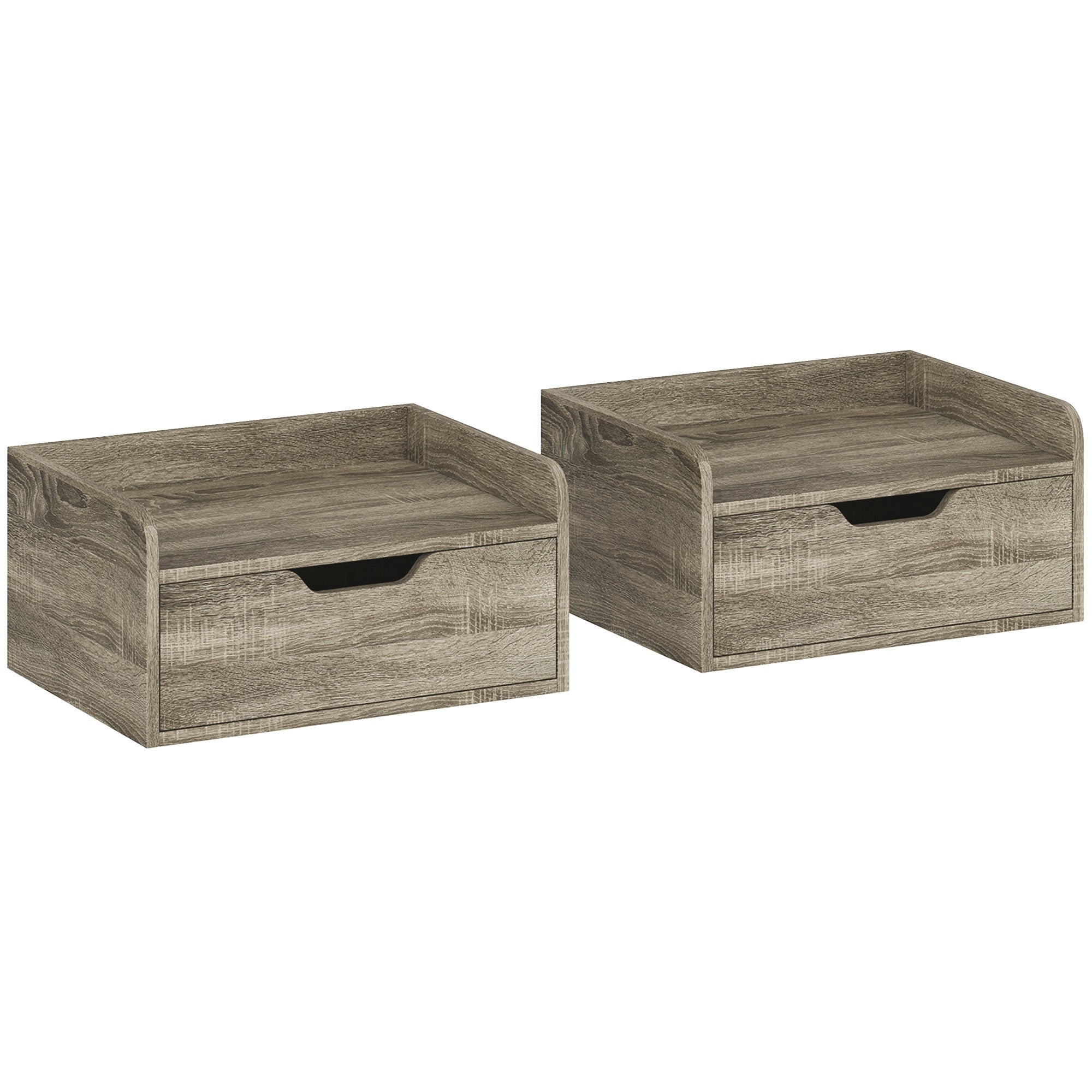 HOMCOM Floating Nightstands Set of 2, Wall Mounted Bedside Table with Drawer for Bedroom, Grey Wood Effect 
