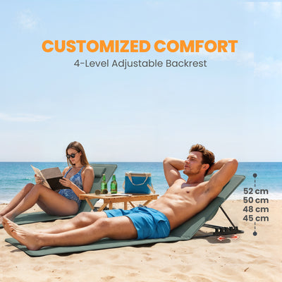 Outsunny Foldable Sun Loungers Set of 2, Portable Folding Beach Lounger with 4-level Adjustable Backrest, Grey 