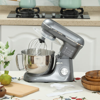 HOMCOM 1300W Kitchen Stand Mixer, with Accessories - Silver 