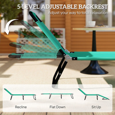 Outsunny Foldable Sun Lounger with 5-Position Adjustable Backrest, Outdoor Portable Recliner Chaise Lounge Chair, Green 
