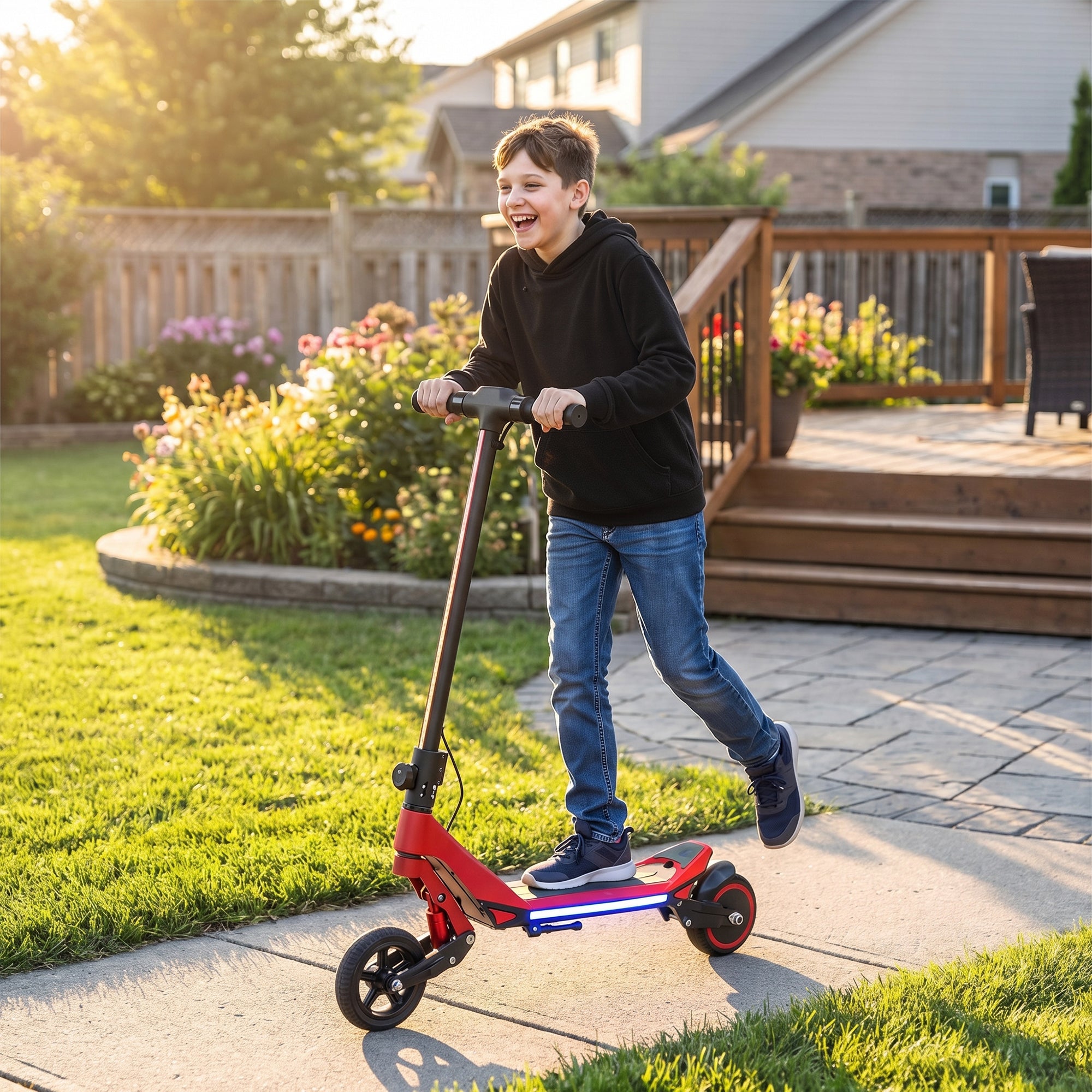 SPORTNOW Electric Scooter for Kids, Foldable E Scooter for Age Age 6+ with LED Display, RGB lights, Up to 16km/h, Red 