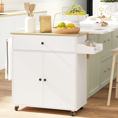 HOMCOM Rolling Kitchen Island with Drop Leaf, Kitchen Storage Cart with Drawer, Spice Rack and Towel Rack, White 