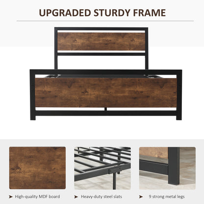 HOMCOM Double Size Metal Bed Frame with Headboard & Footboard, Strong Slat Support Full Bed Frame w/ Underbed Storage Space, Bedroom Furniture For Adults 