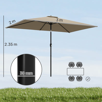 Outsunny Garden Parasol, Parasol Umbrella with Crank Handle, Tilt Function, Polyester Canopy, Khaki 
