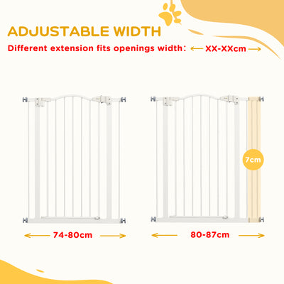 PawHut Metal Pet Safety Gate Dog Gate Folding Fence 74-87cm, White 