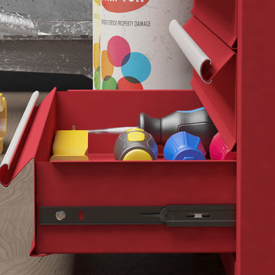 DURHAND Lockable Metal Tool Box, 4 Drawer Tool Chest with Latches, Handle, Ball Bearing Runners, Red 