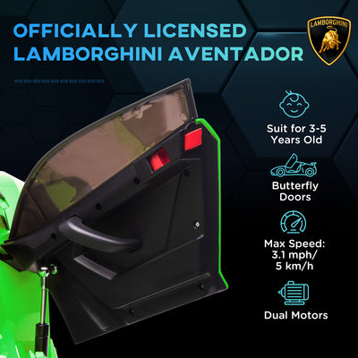 HOMCOM Lamborghini Licensed 12V kids Electric Car w/ Butterfly Doors, Remote, Music, Horn, Suspension - Green 