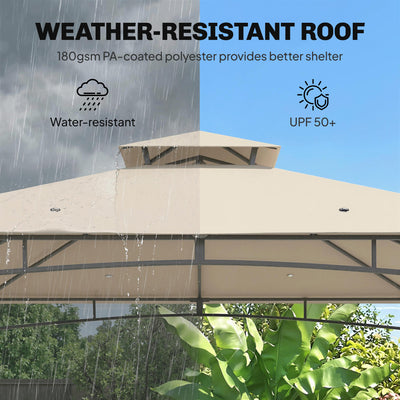 Outsunny 3 x 3 m Gazebo, Garden Gazebo with 2-Tier Roof, Metal Frame, Khaki 