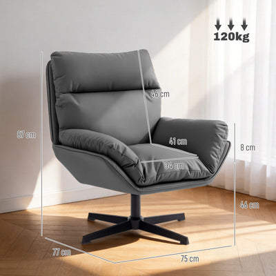 HOMCOM Accent Chair with 360 Swivel Armchair for Living Room with Padded Cushion Dark Grey 