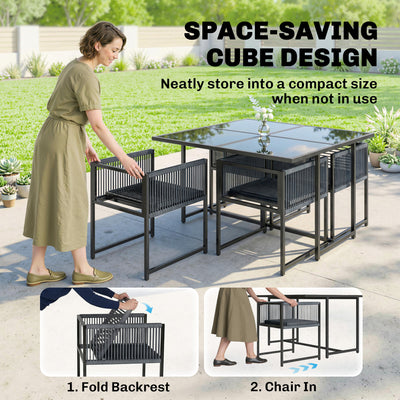 Outsunny 5 Pieces Garden Dining Set, Outdoor Patio Cube Set, 4 Seater Outdoor Table and Chairs with Foldable Backrest, Dark Grey 
