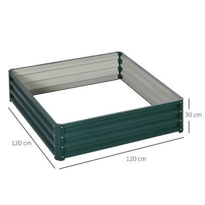 Outsunny Square Raised Garden Bed Box with Weatherized Steel Frame for Vegetables, Flowers, & Herbs, 120 x 120 x 30cm, Green 