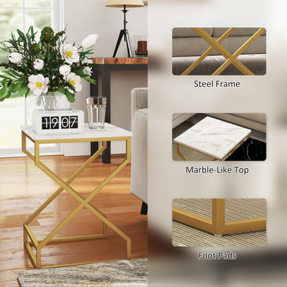 HOMCOM Set of Two Marble-Effect Nesting Tables 