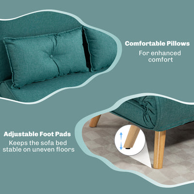 HOMCOM Two-Seater Linen-Look Sofa Bed - Green 