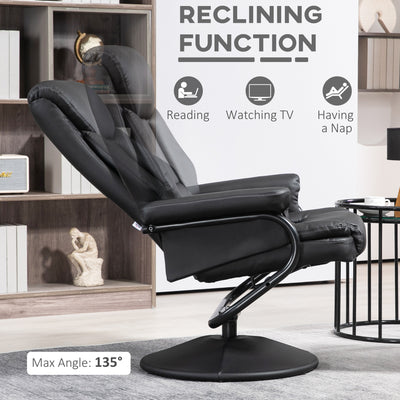 HOMCOM Swivel Recliner Chair with Footstool, PU Leather Recliner Armchair with Ottoman, Steel Base, Upholstered Reclining Chair for Living Room, Bedroom, Office, Black 