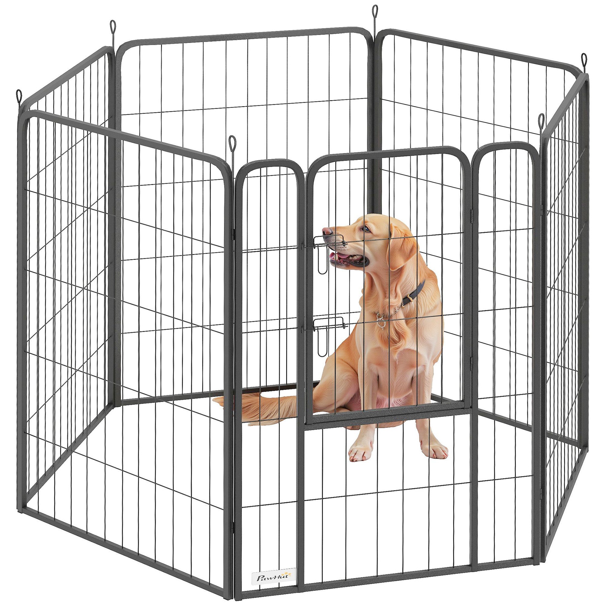 PawHut 6 Panels Heavy Duty Dog Playpen with Secure Door, for Indoor Outdoor, for Garden, Camping, 100cm High 
