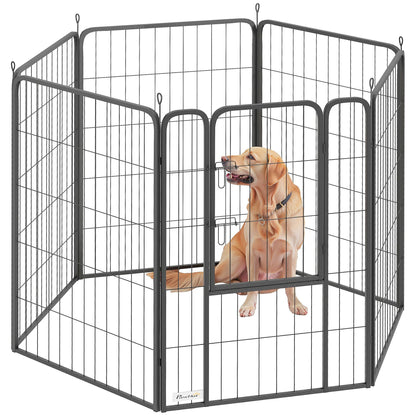 PawHut 6 Panels Heavy Duty Dog Playpen with Secure Door, for Indoor Outdoor, for Garden, Camping, 100cm High 