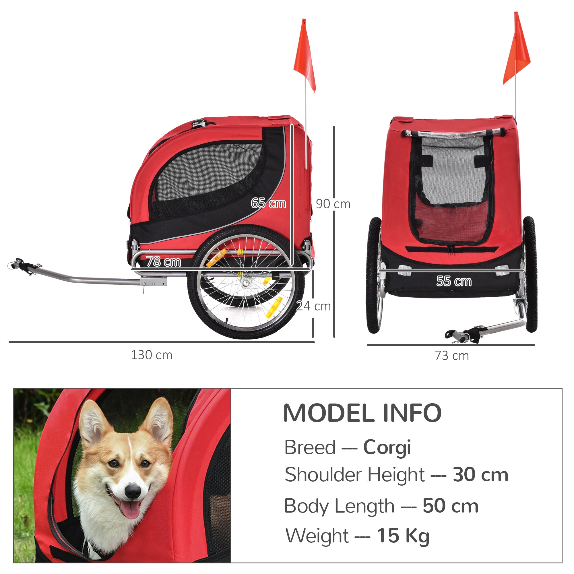 PawHut Steel Dog Bike Trailer Pet Cart Carrier for Bicycle Kit Water Resistant with Hitch Coupler Travel Black and Red 
