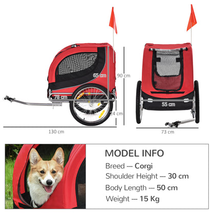 PawHut Steel Dog Bike Trailer Pet Cart Carrier for Bicycle Kit Water Resistant with Hitch Coupler Travel Black and Red 