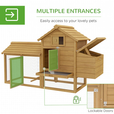 PawHut Small Chicken Coop with Run Hen House Poultry Coops Cages Nesting Box Wood 150.5 x 54 x 87cm 