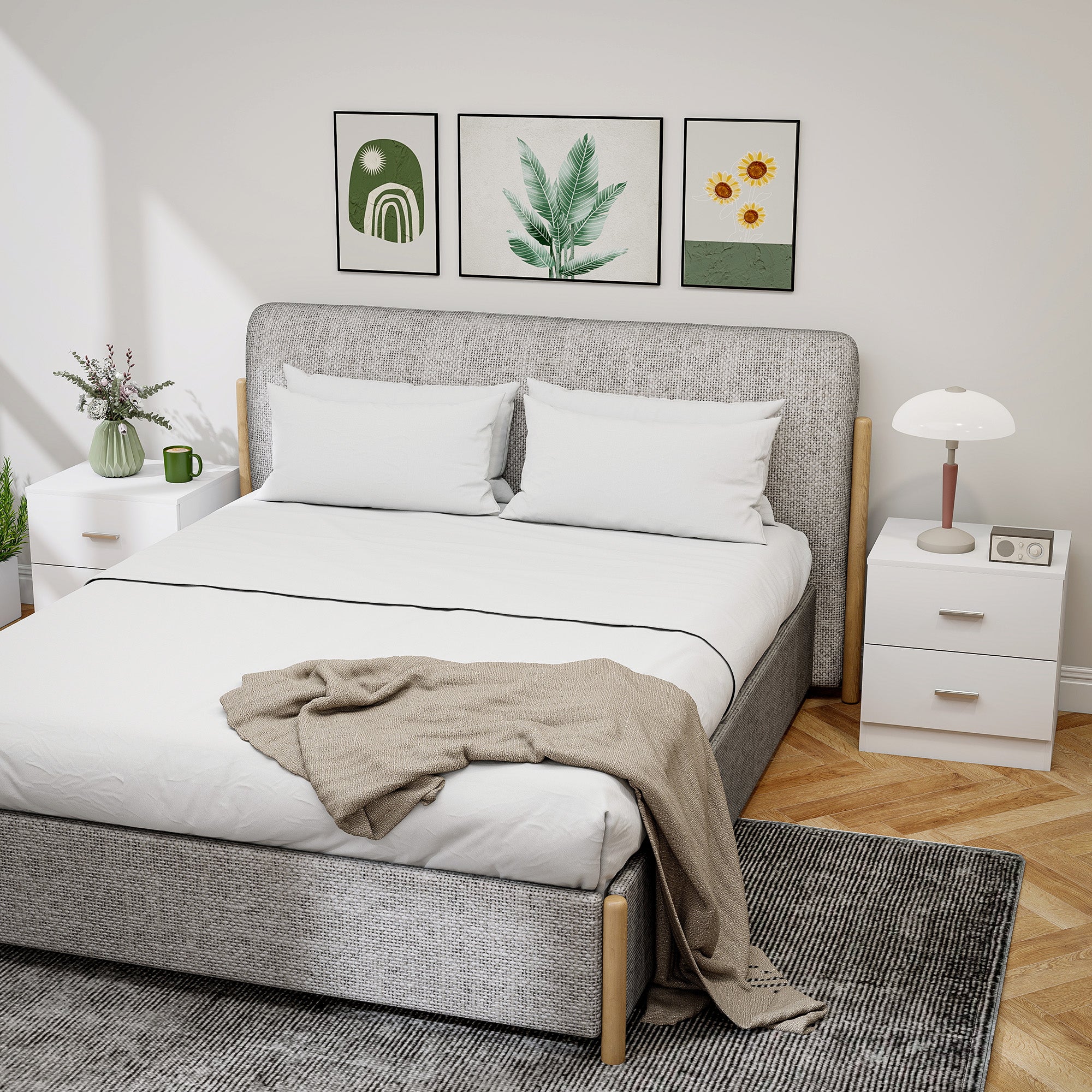 HOMCOM Set of 2 Modern Nightstands, Bedside Tables with 2 Storage Drawers, Accent End Table for Bedroom and Living Room, White 