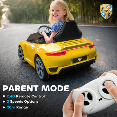 AIYAPLAY Kids Electric Car, 12V Licensed RUF GT Ride on Car with Suspension, Remote Control, Music for 3-5 Years Yellow 