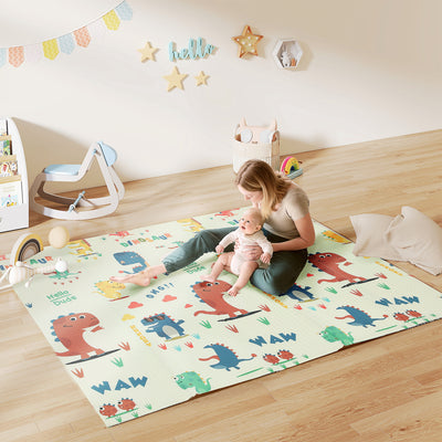 AIYAPLAY Baby Play Mat, Double Sideded Foldable Kids Crawling Mat, Reversible & Waterproof, Dinosaur 