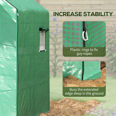 Outsunny Greenhouse Cover Replacement Walk-in PE Hot House Cover with Roll-up Door and Windows, 140 x 143 x 190cm, Green 