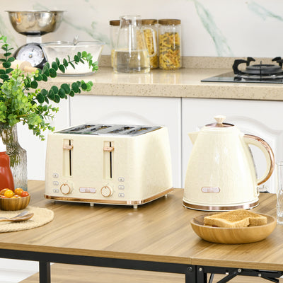 HOMCOM Kettle and Toaster Set, 1.7L 3000W Fast Boil Jug Kettle with Auto Shut Off, 4 Slice Toaster with 7 Level Browning Controls & Crumb Tray, Beige 