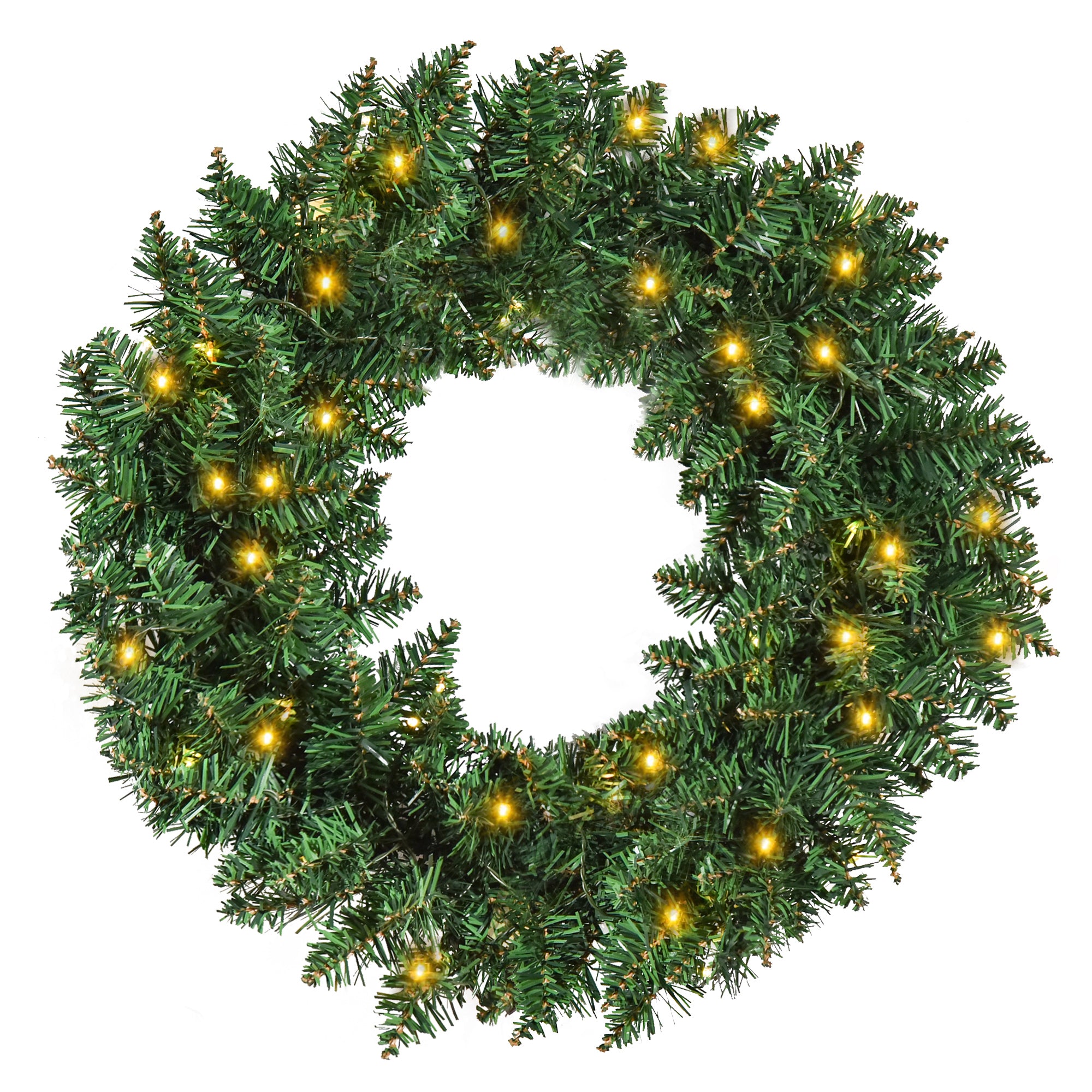 HOMCOM 55CM Pre-lit Christmas Wreath with 50 Warm White LED Ideal Xmas Artificial Door Decoration 