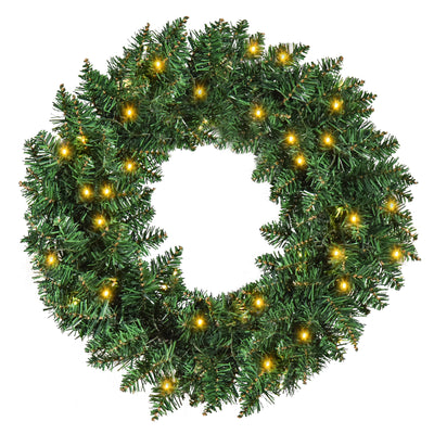 HOMCOM 55CM Pre-lit Christmas Wreath with 50 Warm White LED Ideal Xmas Artificial Door Decoration 