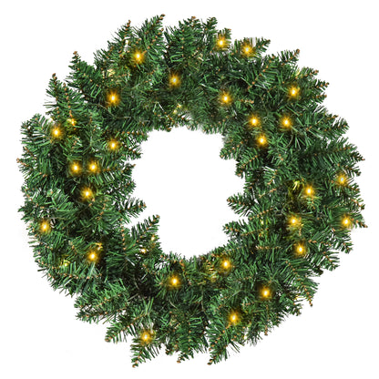 HOMCOM 55CM Pre-lit Christmas Wreath with 50 Warm White LED Ideal Xmas Artificial Door Decoration 