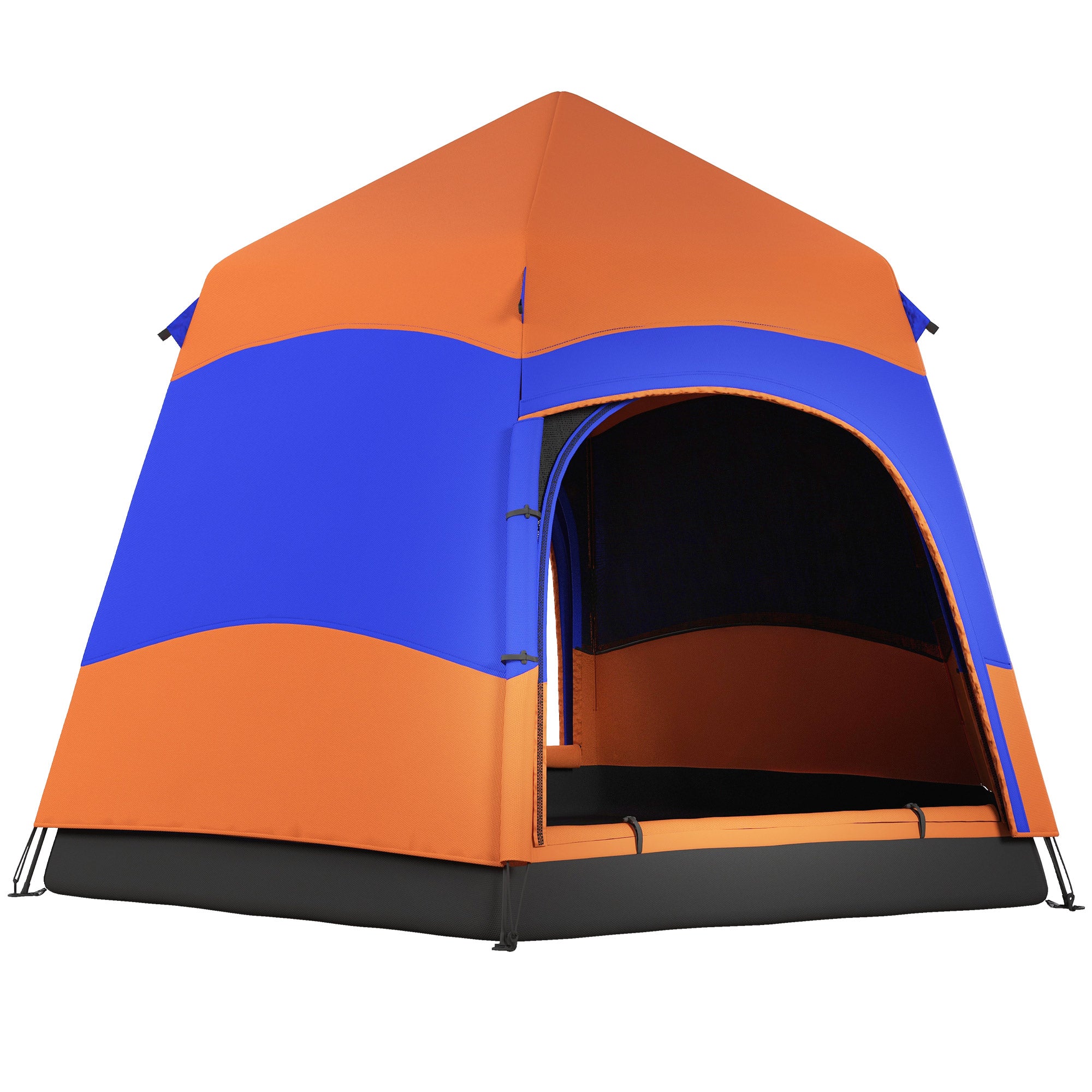 Outsunny Six Man Hexagon Camping Tent with Hang Hook and Carry Bag - Orange and Blue 