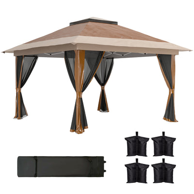 Outsunny 3.6 x 3.6m Pop-Up Gazebo, with Accessories - Brown 