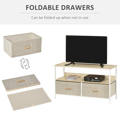 HOMCOM TV Stand Cabinet up to 47-inch, TV Unit with 2 Foldable Linen Drawers, Open Shelf for Living Room, Bedroom, Entertainment Room, Maple Wood Effect 