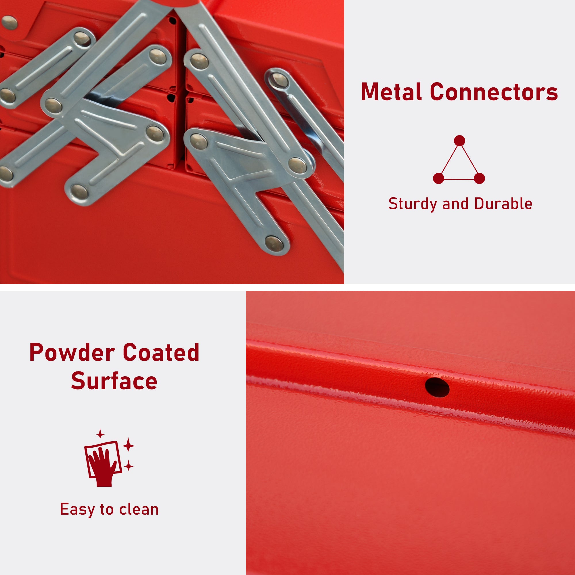 DURHAND Metal Tool Box 3 Tier 5 Tray Professional Portable Storage Cabinet Workshop Cantilever Toolbox with Carry Handle, 45cmx20cmx34.5cm, Red 
