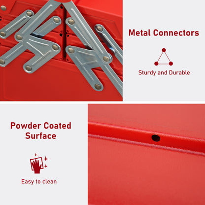 DURHAND Metal Tool Box 3 Tier 5 Tray Professional Portable Storage Cabinet Workshop Cantilever Toolbox with Carry Handle, 45cmx20cmx34.5cm, Red 